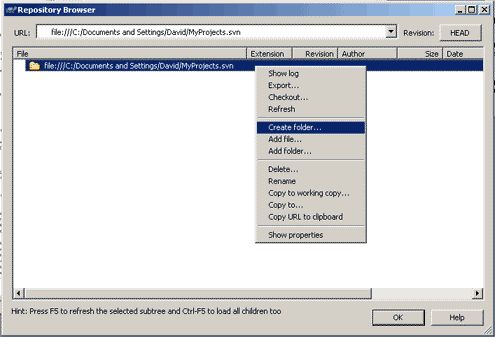 Using Subversion On A Pre Existing Directory Repo_browser_new_folder