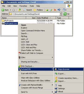 Using Subversion On A Pre Existing Directory Repo_browser_menu