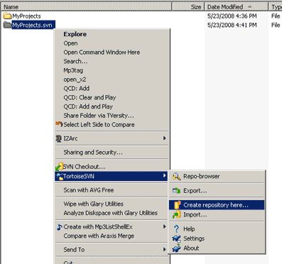Using Subversion On A Pre Existing Directory Create_repository_menu